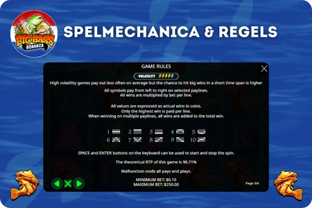 Big Bass Bonanza spelmechanica uitleg – 5 rollen, 10 winlijnen, symbolen en uitbetalingen