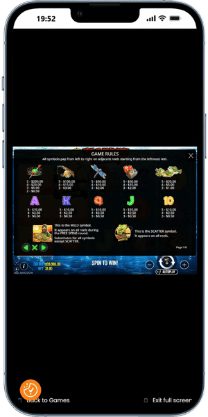 Game Rules en uitbetalingstabel met alle symbolen in Big Bass Bonanza demo op smartphone